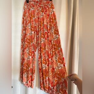 Pink Lily Pink and Orange Floral Wide Leg Pants